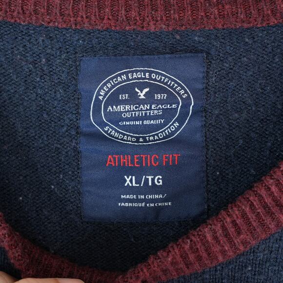 American Eagle Sweater Mens XL Athletic Fit Striped Wool Blend Cozy Gorpcore - Picture 4 of 8